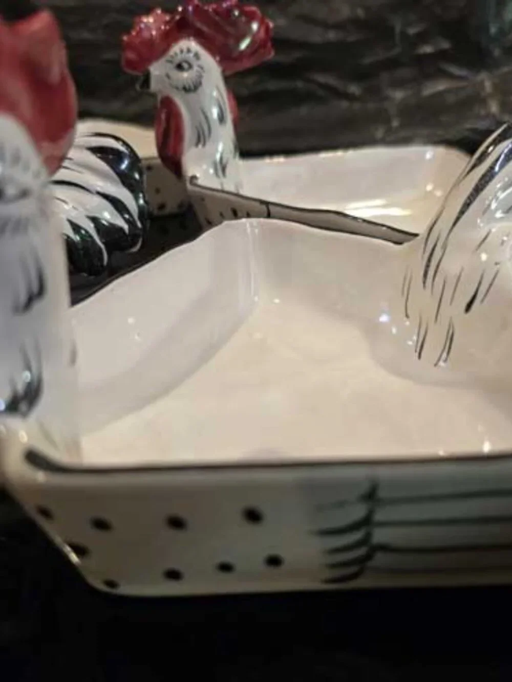 Vintage MCM Crudite Nut Relish Dish Set of 7+ Italian Pottery Rooster White